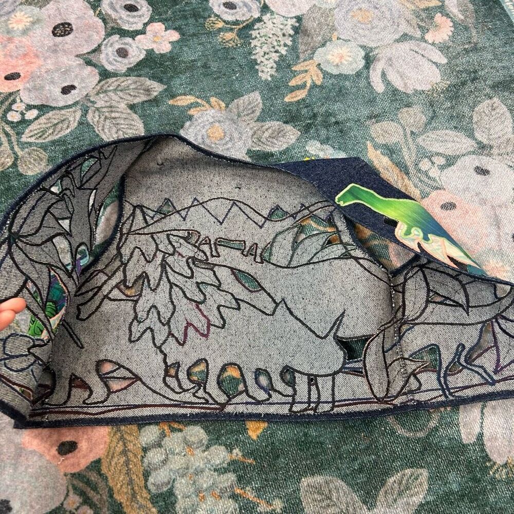Vintage Handmade Dino Vest Kids Embroidered Blue western Applique Dinosaur Denim - Picture 7 of 10